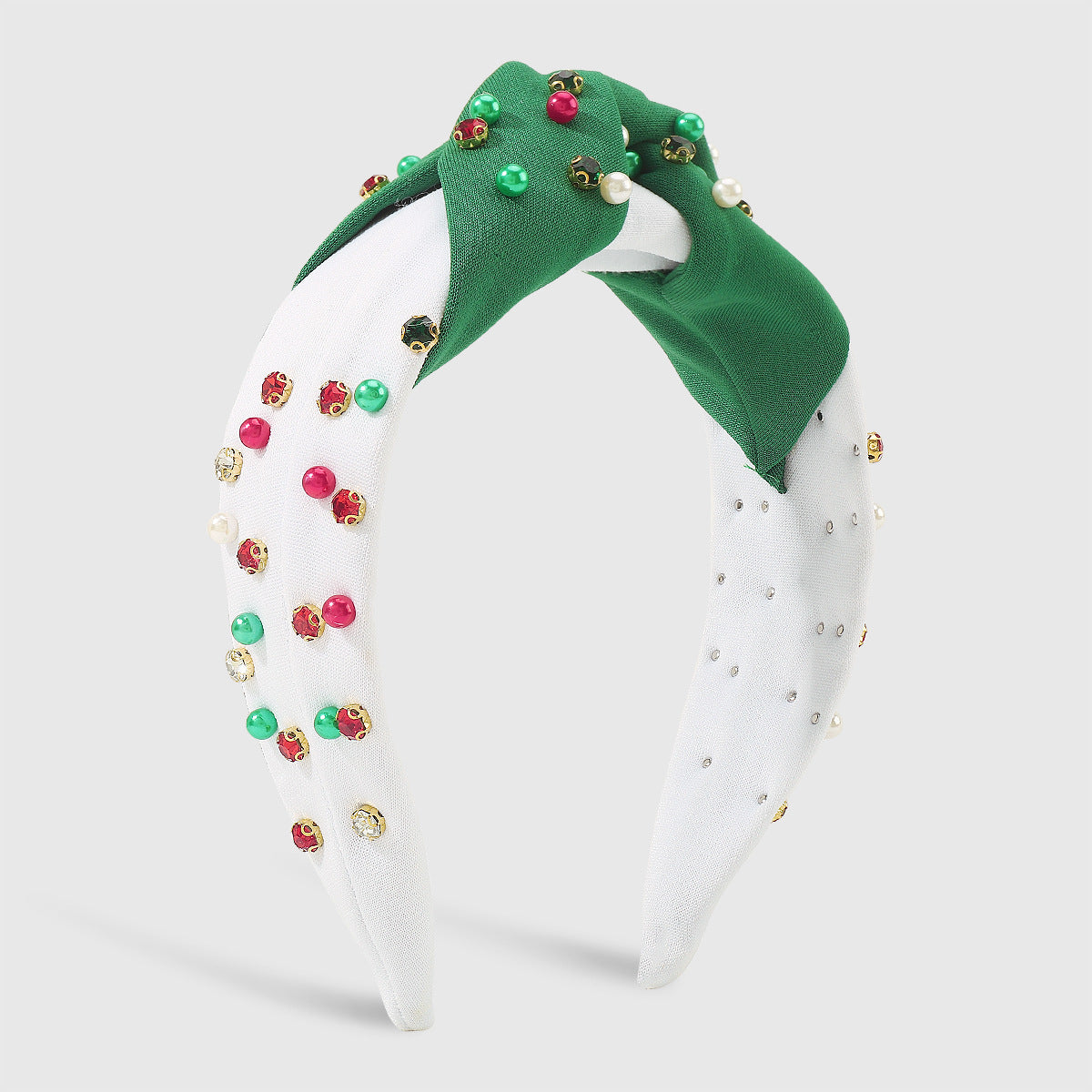 Wholesale Christmas Broad Edge Diamond Beaded Contrast Color Knotted Light Fabric Headband